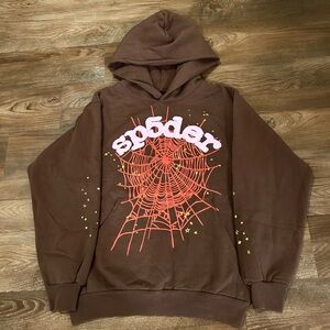 Brown Sp5der OG Web Hoodie Size Small